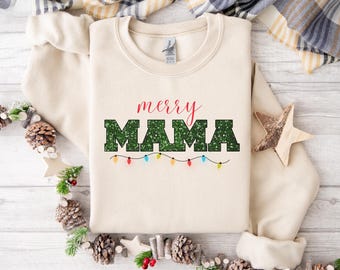 Merry Mama Christmas PNG | Holiday Mom T-Shirt Design (Digital Download)