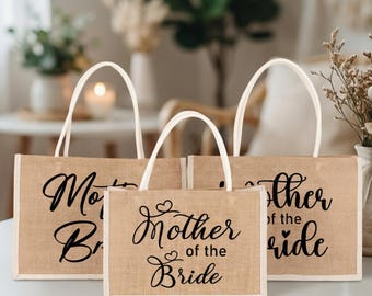 Mother of the Bride Tote Bag, Custom Name Jute Bags, Gift for Mother Groom