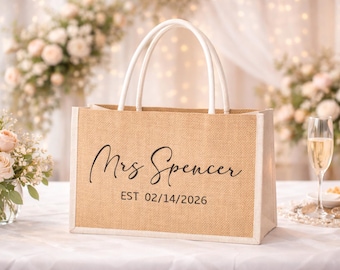 Personalized Mrs. Last Name Wedding Tote Bag, Bridal Shower Gift
