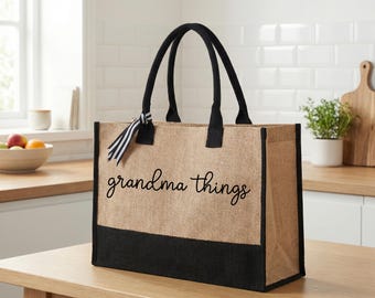 Personalized Grandma Things Tote Bag, Mom gift, Grandmother Essentials Tote
