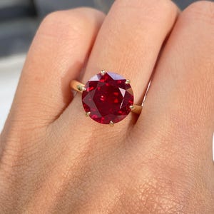 4 Ct Ruby Solitaire Ring, 14k Gold Round Cut Red Gemstone Ring, July Birthstone Jewelry, Minimalist Statement Ring for Her, Lab Ruby Ring