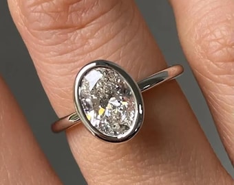 2 CT Oval Cut Moissanite Stone Engagement Ring, 14k Solid White Gold Wedding Ring, Dainty Solitaire Anniversary Gift Ring, Valentines Gift