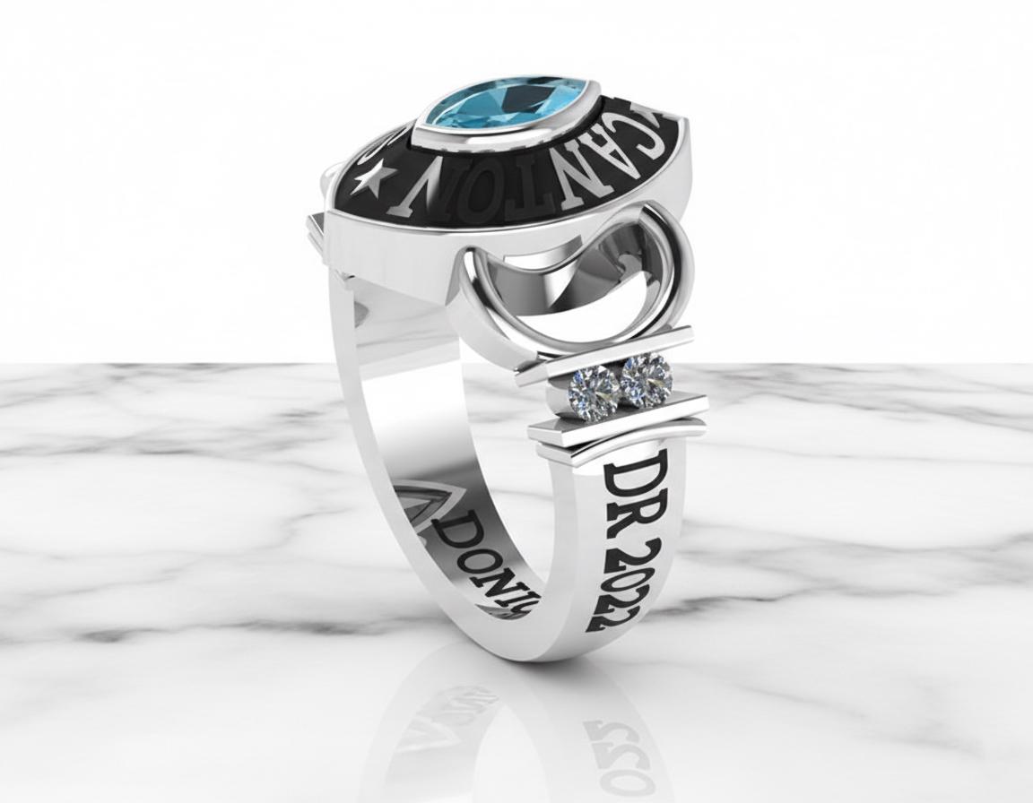 SUNY Canton Class Ring, Custom Graduation Ring With Blue Marquise Stone ...