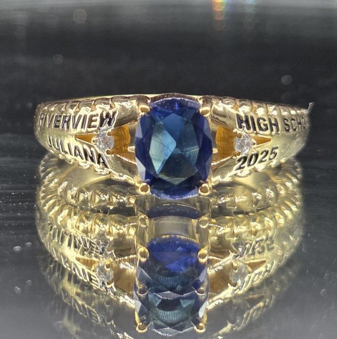 School Graduation Rings Women Custom High School Class Ring Rectangle Gemstone Personalized ...