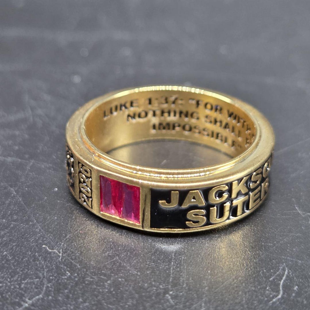 Ruby Graduation Ring Custom 2026 Class Ring With Ruby Red Stones, Personalized Name ...