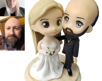 Custom Clay Wedding Cake Toppers, Personalized Couple Figurine