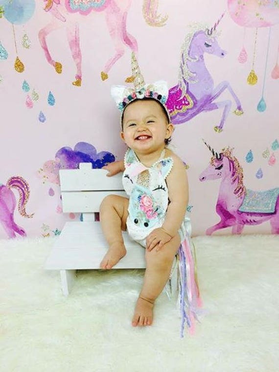 Little Elle's Unicorn Theme Studio Cake Smash 1st Birthday Photoshoot |  www.whimsiephoto.com