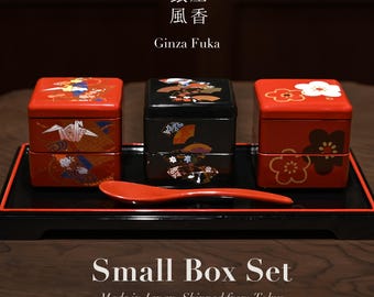重箱 - アンティークな日本の漆塗りの重箱、輪島蒔絵、金武家紋入り