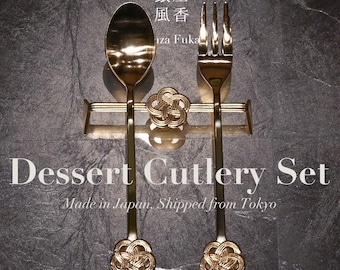 AZUMA MT. FUJI Gold-plated Large Spoon & Fork, Japanese Vintage