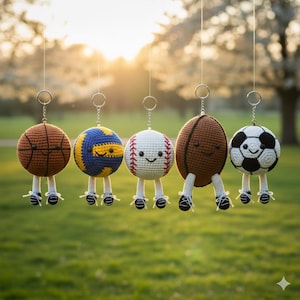 Porte-clés ballon de sport au crochet faits main - Cadeau porte-clés Amigurumi Basketball Football Soccer Volleyball Baseball,119