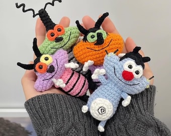 Oggy and the Cockroaches Crochet Plushies, Joey Marky Dee Dee Amigurumi Toys, Cartoon Character Gift, Handmade Desk Decor