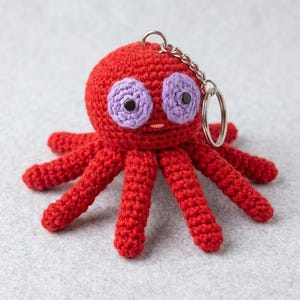 Handmade Crochet Red Octopus Keychain - Amigurumi Sea Creature Bag Charm - Cute Soft Plush Toy Gift for Ocean Lovers