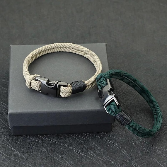 Men's Double Layer Nylon Rope Bracelet, Adjustable Wristband with Alloy Clasp