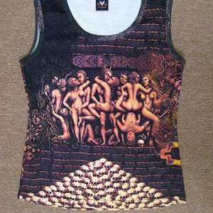 Temple Transmutation Sleeveless hand silk screened top by Mark Henson