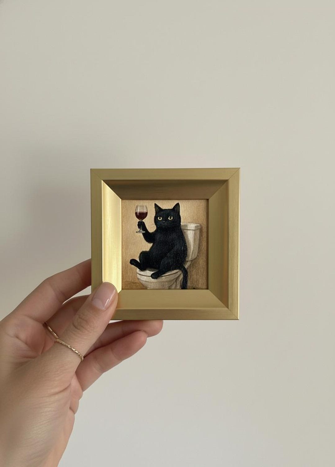 Mini Cool Cat Oil Painting in Gold Frame,hand Painted Kitty, Gift for ...