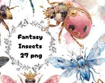 Skurrile Insekten Clipart Bundle - Fantasy Insekten Illustrationen (27 PNG), digitaler Download