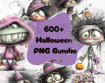 Pakiet ponad 600 clipartów Halloween PNG, Kolekcja strasznych clipartów, Duch, Dynia, Wiedźma, Czaszka Nietoperza PNG, Przezroczyste tło