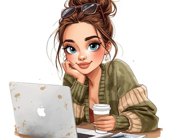 Przytulna dziewczyna Clipart PNG, Ilustracje mody i stylu życia (Pobieranie cyfrowe)