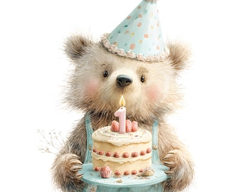Aquarell Baby Tiere Clipart, erster Geburtstag Party Grafik (digitaler Download)