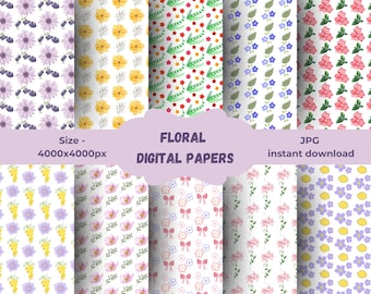 Floral Digital Paper Pack | Vintage Blumenmuster, Scrapbook Craft Design (JPG Download)