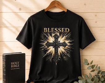 Blessed Cross Christian T-Shirt | Faith Inspired Graphic Tee | Vintage Cross Shirt | Religious Gift for Men & Women