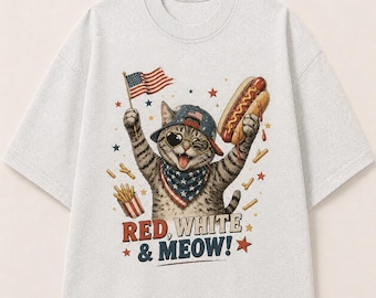 US Red, White & Meow! Patriotic Cat Graphic T-Shirt