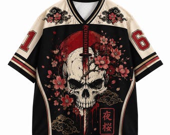 Samurai Katana Mesh Shirt | Sakura Gothic V-Neck Sports Jersey | Japanese Streetwear Tee