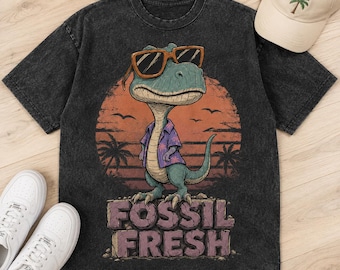 Camiseta Fossil Fresh Dinosaur Vintage Wash, Camiseta Divertida Retro con Gráfico de Dinosaurio, Camiseta Genial de Verano con Raptor, Camiseta de Ropa Urbana Prehistórica
