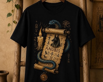 Ancient Anubis Scroll T-Shirt | Vintage Egyptian Mythology Graphic Tee | Gothic Aesthetic Unisex Shirt