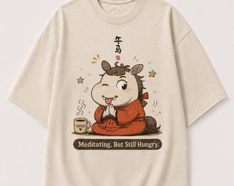 Meditating, But Still Hungry – Vintage Mustard Funny Horse Graphic Tee