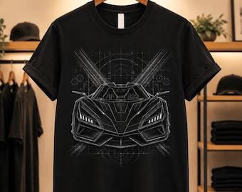 Futuristic Hypercar Blueprint T-Shirt | Minimalist Sports Car Graphic Tee | Unisex Automotive Streetwear Gift