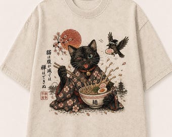 Midnight Ramen Cat – Vintage Japanese Graphic T-Shirt