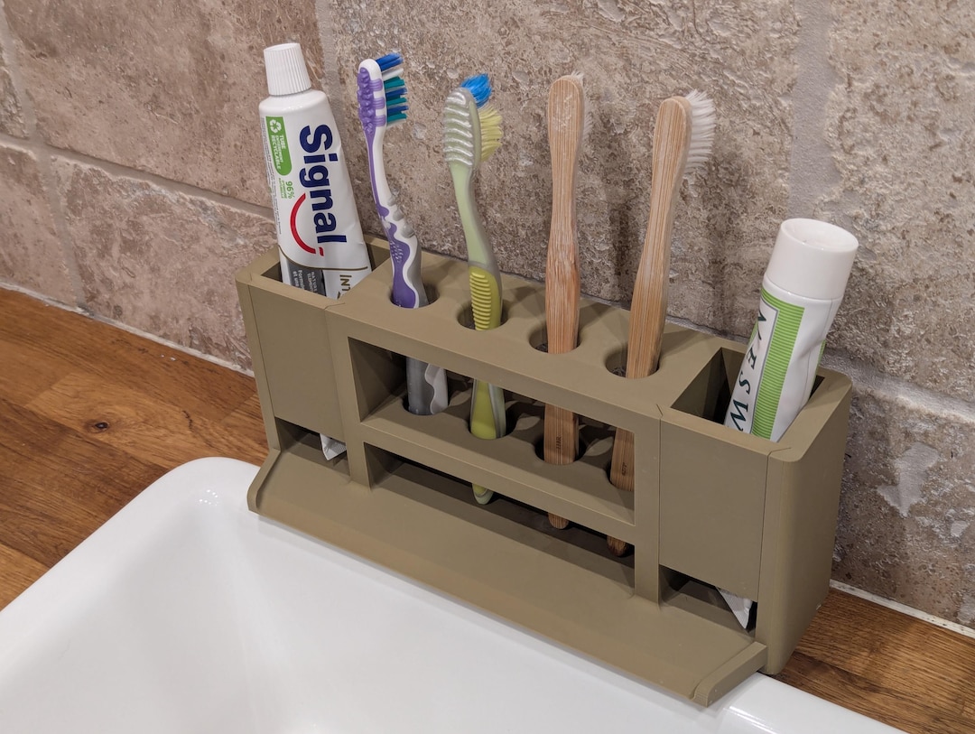 Modular Toothbrush & Toothpaste Holder – Drain Pan Into Sink, Removable ...