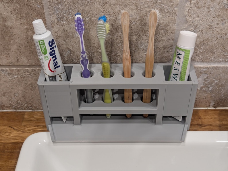 Modular Toothbrush & Toothpaste Holder – Drain Pan Into Sink, Removable ...