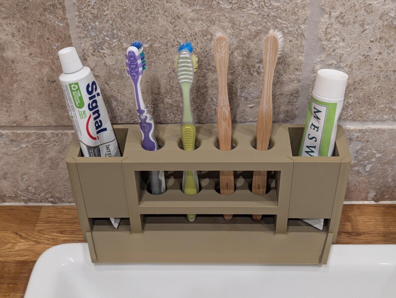 Modular Toothbrush & Toothpaste Holder – Drain Pan Into Sink, Removable ...