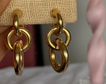 Pendientes de clip vintage Grosse Gold Tone – Joyería de diseño – Eslabón grueso de la era Dior, firmado en Alemania