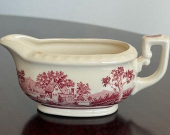 Villeroy & Boch mini-juskom Rusticana, rode transferware sauskan, cottagecore keukendecor, vintage boerderijservies