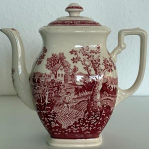 Teiera vintage Villeroy & Boch Rusticana / Teiera con decorazione a trasferimento rosso / Porcellana tedesca / Decorazione da cucina in stile cottagecore / Da collezione