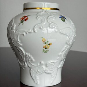 KPM Bavaria Porcelain Vase Gold Rim, Vintage Floral Relief Vase, German Porcelain Home Decor, Elegant Cottagecore Vase