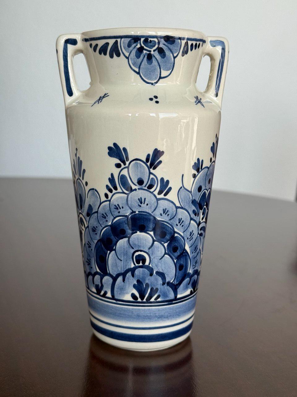 Vintage Delft Blue Vase Hand Painted Holland Ceramic Double Handle ...