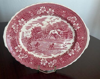 Vintage Royal Tudor Ware Coaching Taverns Plate Red Transferware Staffordshire England Serving Dish Cottagecore Decor