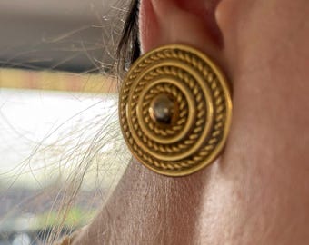 Pendientes de clip vintage en tono dorado de David Grau / Pendientes con espiral llamativos / Joyería de diseño de los años 80
