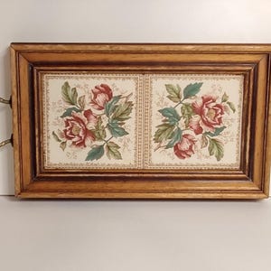 Vintage Maw & Company Floral Ceramic Tile Tray, Wood With Brass