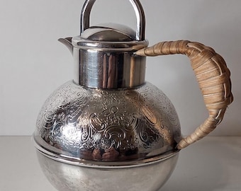 Vintage Barker Brothers Bachelor Teapot, 1930s EPNS Silver Plate with Rattan Handle