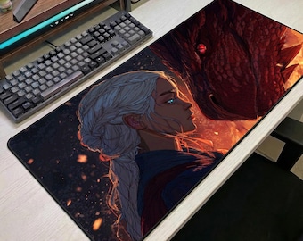 Dragon Queen Anime Desk Mat, Fantasy Warrior Gaming Mouse Pad, Large Desk Setup