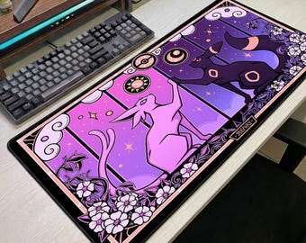 Alfombrilla de ratón Pokémon grande para escritorio, alfombrilla de ratón Umbreon Espeon, alfombrilla de escritorio de anime morado, alfombrilla de escritorio para juegos, regalo de Pokémon