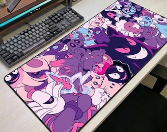 Alfombrilla de ratón de Pokémon adorable, alfombrilla de escritorio de anime kawaii, alfombrilla de ratón para juegos de Pokémon Gengar Ghost, alfombrilla de escritorio grande, regalo