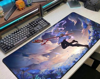 Anime Elf Mage Desk Mat, Fantasy Sky Mouse Pad, Large Gamer Setup, Extended Mousepad