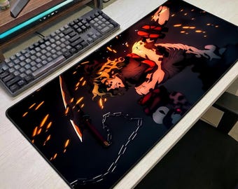 Alfombrilla de ratón Demon Slayer, alfombrilla de escritorio de anime Kyojuro Rengoku, alfombrilla de ratón para juegos, regalo de anime grande