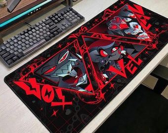 Alfombrilla de ratón Hazbin Hotel, alfombrilla de escritorio de anime Alastor Vox Valentino, alfombrilla de ratón para juegos, alfombrilla de escritorio grande, regalo para fans
